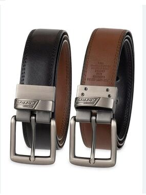 New Dickies Men's Two-In-One Reversible Brown/Black Double Stitch Belt, Size 32